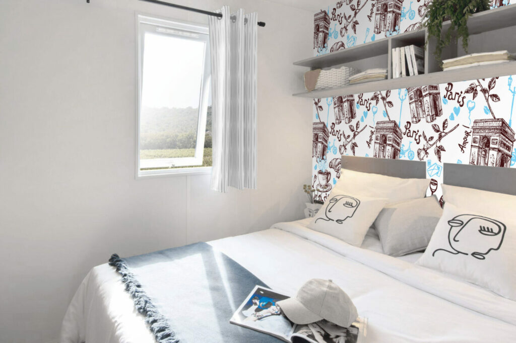 acheter papier peint pré encollé motif paris café France personnalisé pas cher mobil-home chambre parents