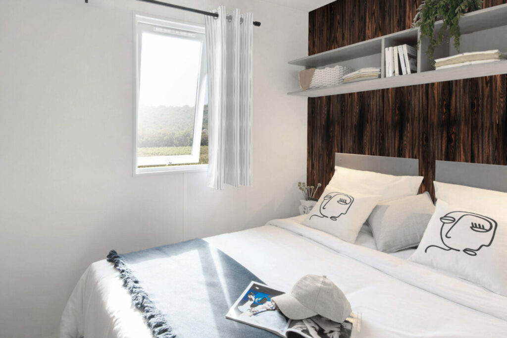 acheter tapisserie vinyle imprimée texture imitation bois encollé personnalisable haut de gamme pour chambre parentale