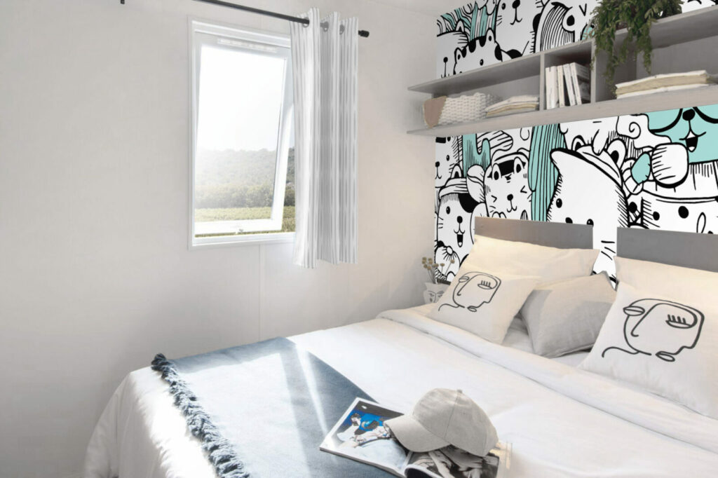 vente fresque murale pré encollée motif petit chat pop doodle personnalisé bon prix mobil-home chambre ado