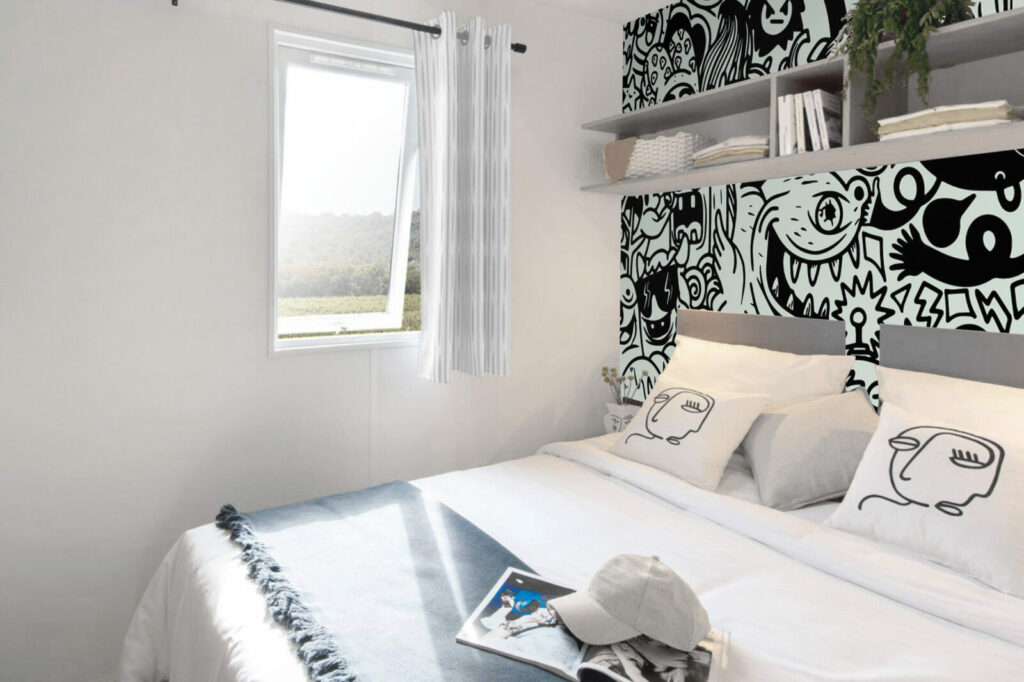 papier peint tendance style doodle rebelle haut de gamme mobil home - gris