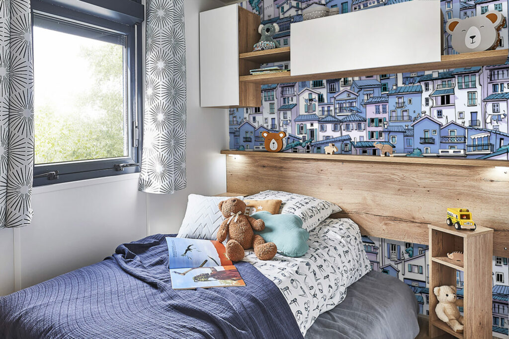 tapisserie repositionnable haut de gamme village pas cher mobil-home - bleu