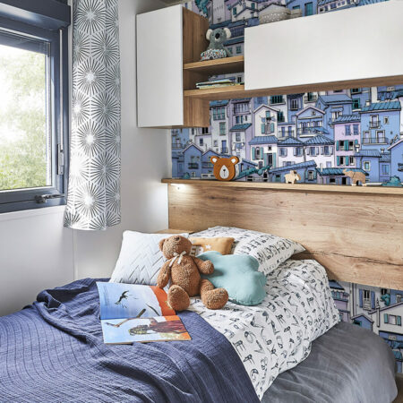 tapisserie repositionnable haut de gamme village pas cher mobil-home - bleu