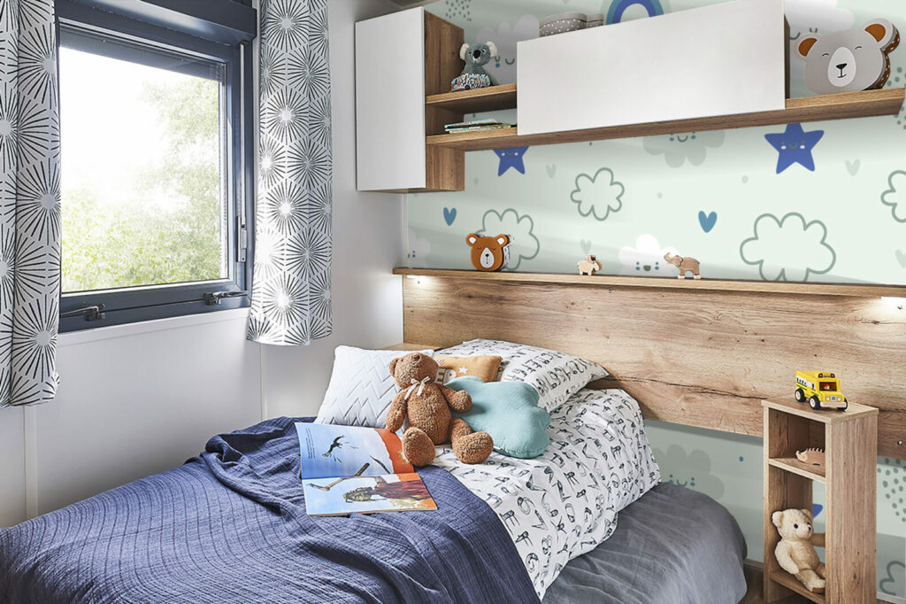 tapisserie rapositionnable nuage enfantin sur mesure mobil home - vert