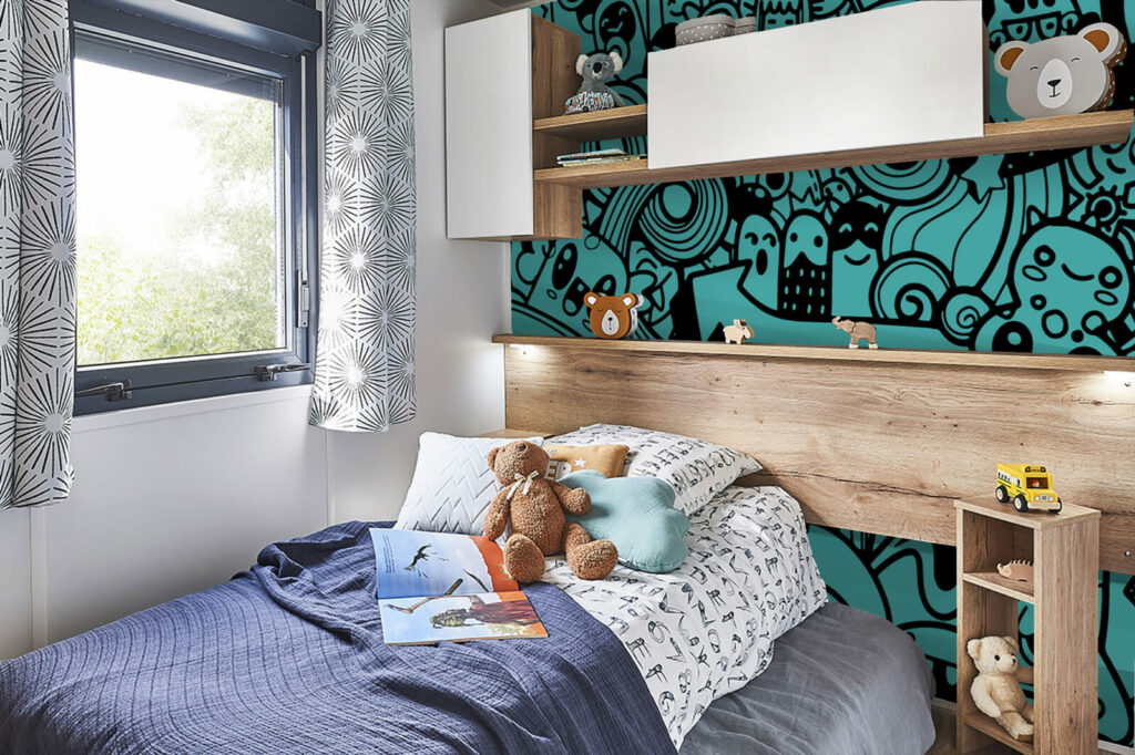 papier peint tendance collection style doodle mignon mobil home - turquoise