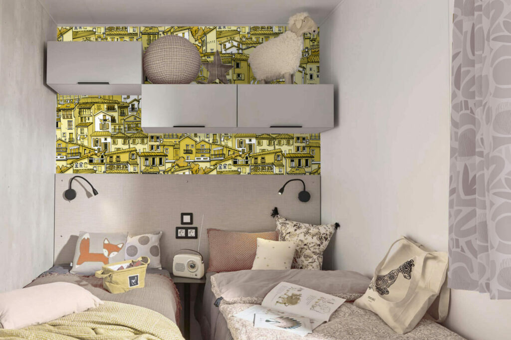 tapisserie repositionnable haut de gamme village pas cher mobil-home - jaune