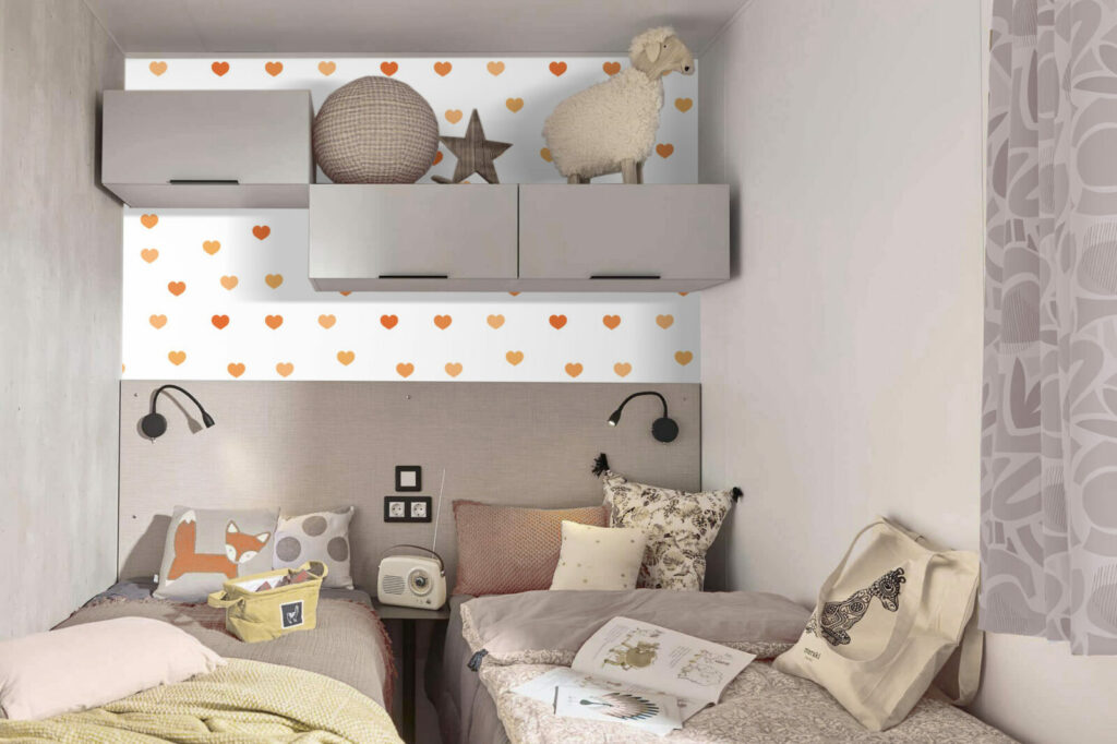 Tapisserie motif coeur décoration pas chère pour mobil-home - orange