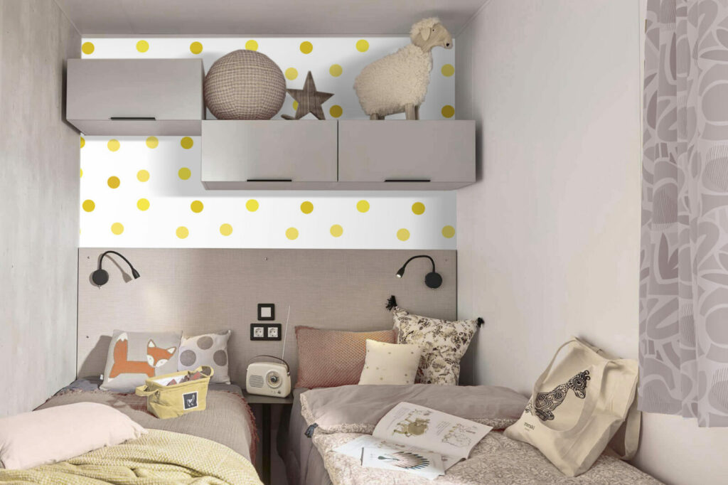 Stickers mural intérieur mobil home géométrique pois - jaune