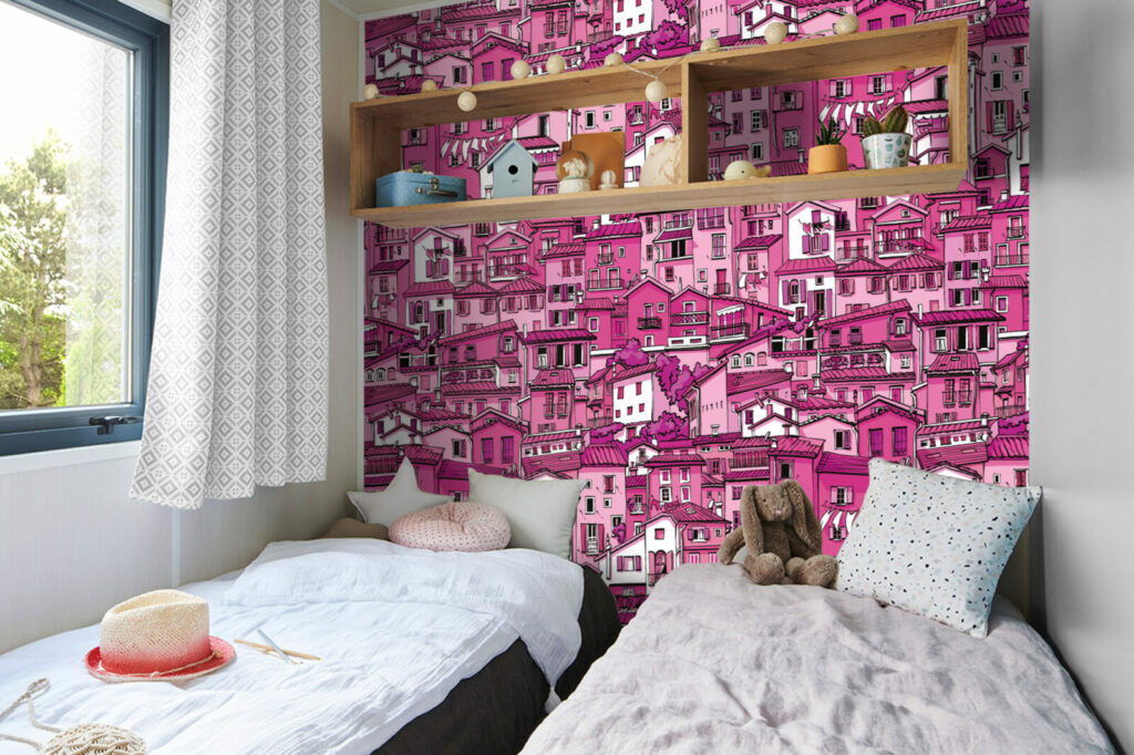 tapisserie repositionnable haut de gamme village pas cher mobil-home - rose