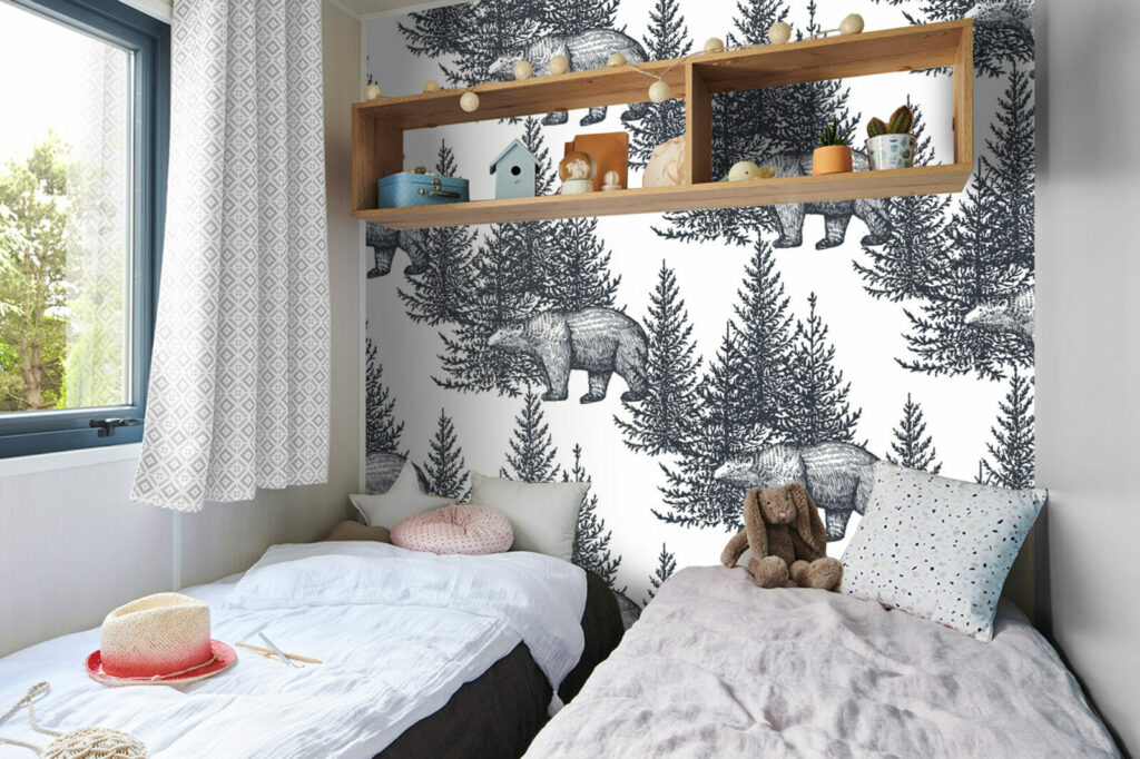 stickers muraux intissé motif ours forêt personnalisé moins cher mobil home