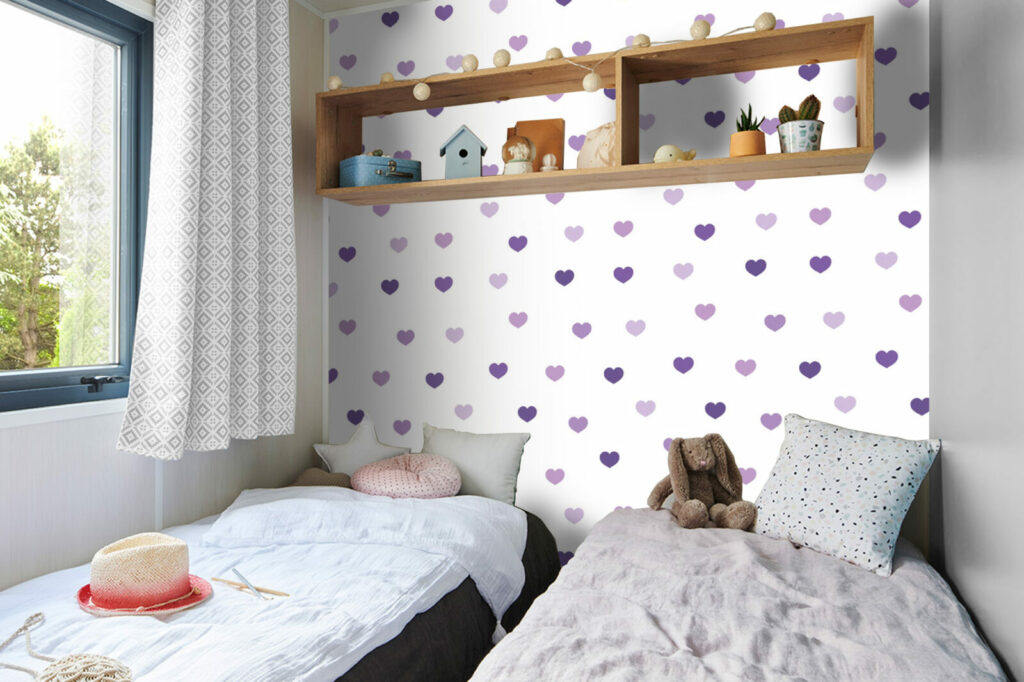 Tapisserie motif coeur décoration pas chère pour mobil-home - violet
