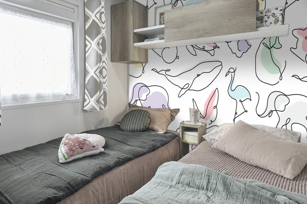 tapisserie vinyle autocollant motif animaux minimaliste aquarelle personnalisé mobil home