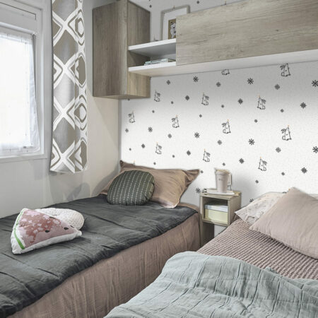 tapisserie imprimée autocollant motif lapin hiver flocon personnalisé pas cher mobil-home chambre enfant doux