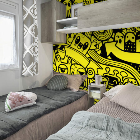 papier peint tendance collection style doodle mignon mobil home - jaune