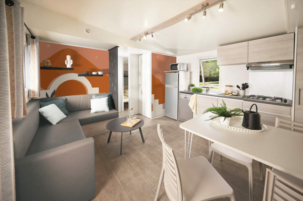 tapisserie repositionnable paysage méditerranéen minimaliste pas cher mobil-home terracotta