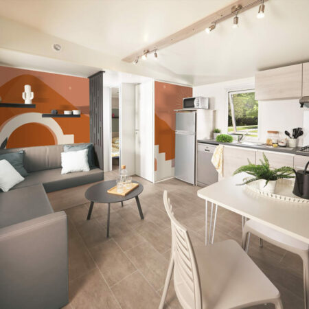 tapisserie repositionnable paysage méditerranéen minimaliste pas cher mobil-home terracotta