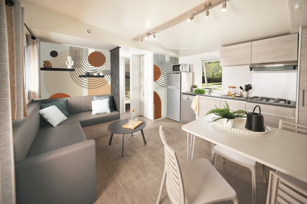 vente tapisserie autocollant boho modern art déco personnalisable qualitatif meilleur prix mobil-home pièce de vie