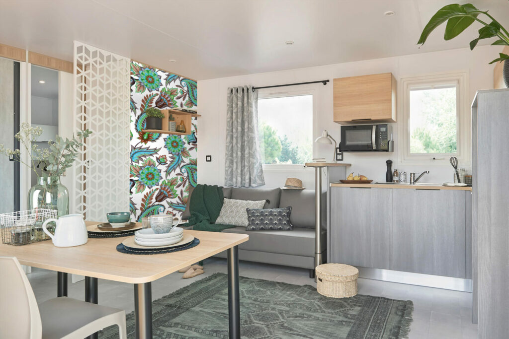 papier peint déco mural floral intense chic salon mobil home - vert