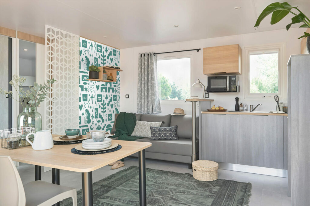 fresque mural de formes abstraites style Mathisse haut de gamme mobil-home - vert