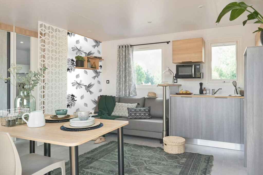 Fresque murale motif colibri vintage pas cher mobil home - gris