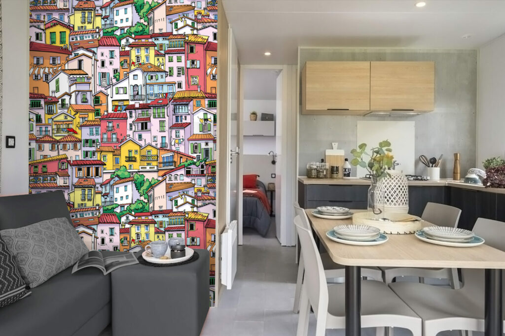 tapisserie repositionnable haut de gamme village pas cher mobil-home - multicolor