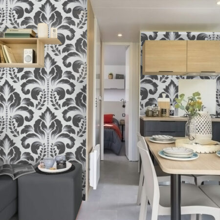 vinyle mural vintage motif Damask pas cher mobil home - gris