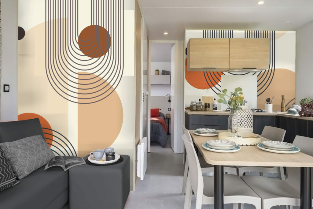 vente tapisserie autocollant boho modern art déco personnalisable qualitatif meilleur prix mobil-home cuisine salon