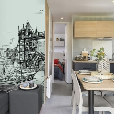 papier peint intissé dessin pont de Londres sur mesure mobil-home - vert