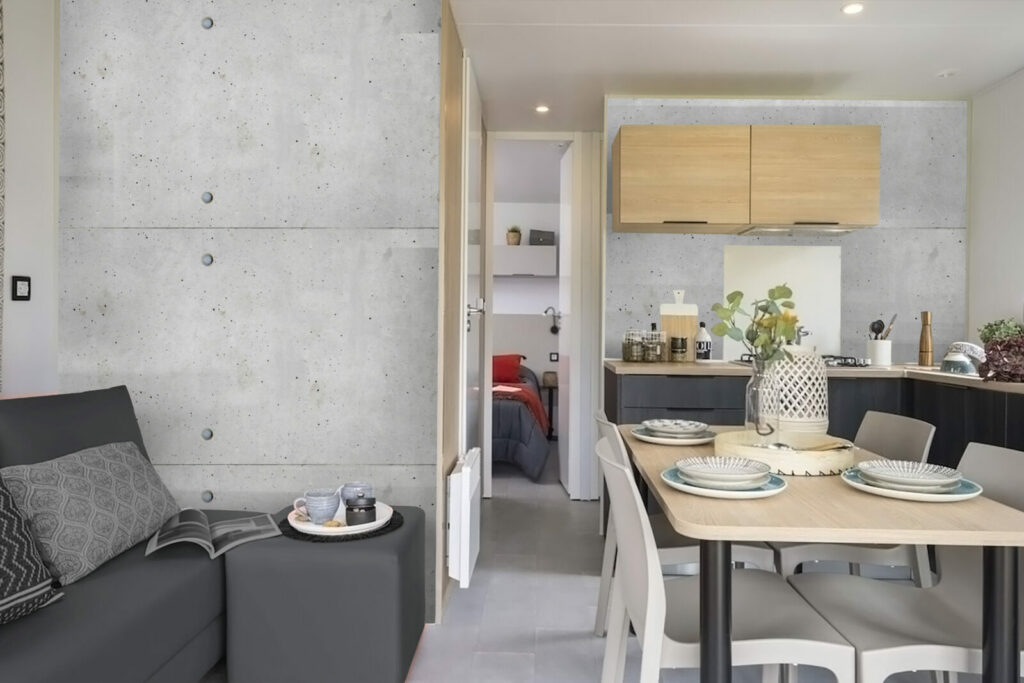 acheter papier peint collection repositionnable moderne imitation plaque béton personnalisable meilleur prix mobil-home cuisine salon