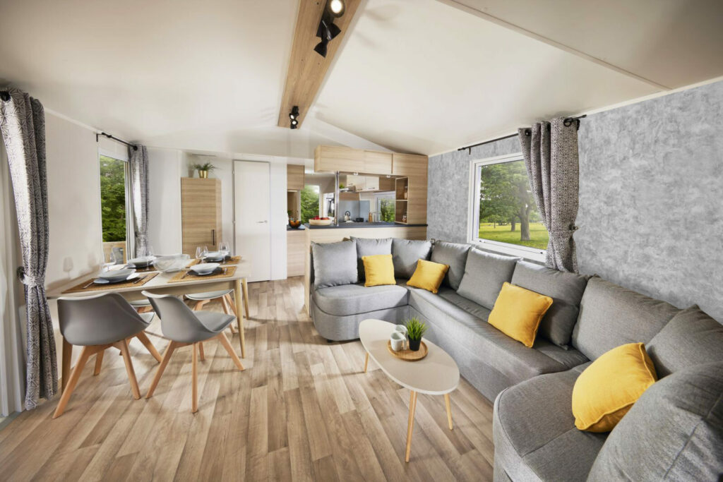 livraison gratuite papier peint mural repositionnable minimaliste imitation béton industriel personnalisable abordable mobil-home tiny house pièce de vie