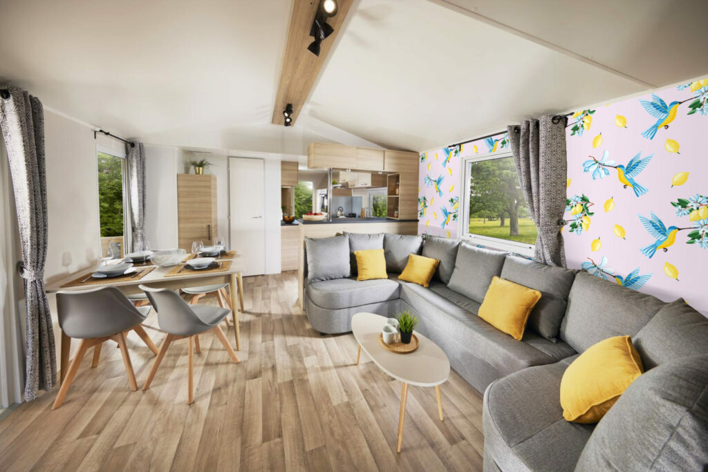 Fresque murale motif colibri vintage pas cher mobil home - bleu rose