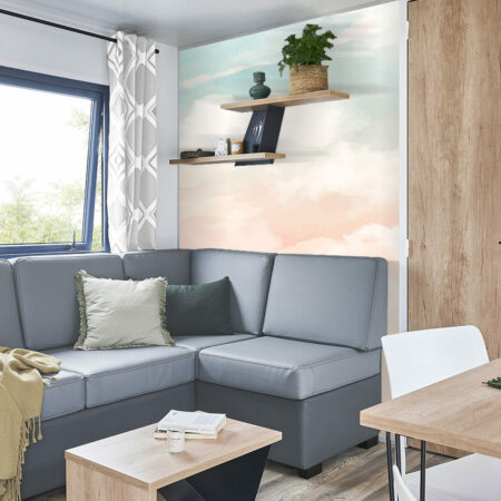 livraison rapide fresque papier peint panoramique minimaliste ciel nuage aquarelle sur mesure haut de gamme mobil-home salon
