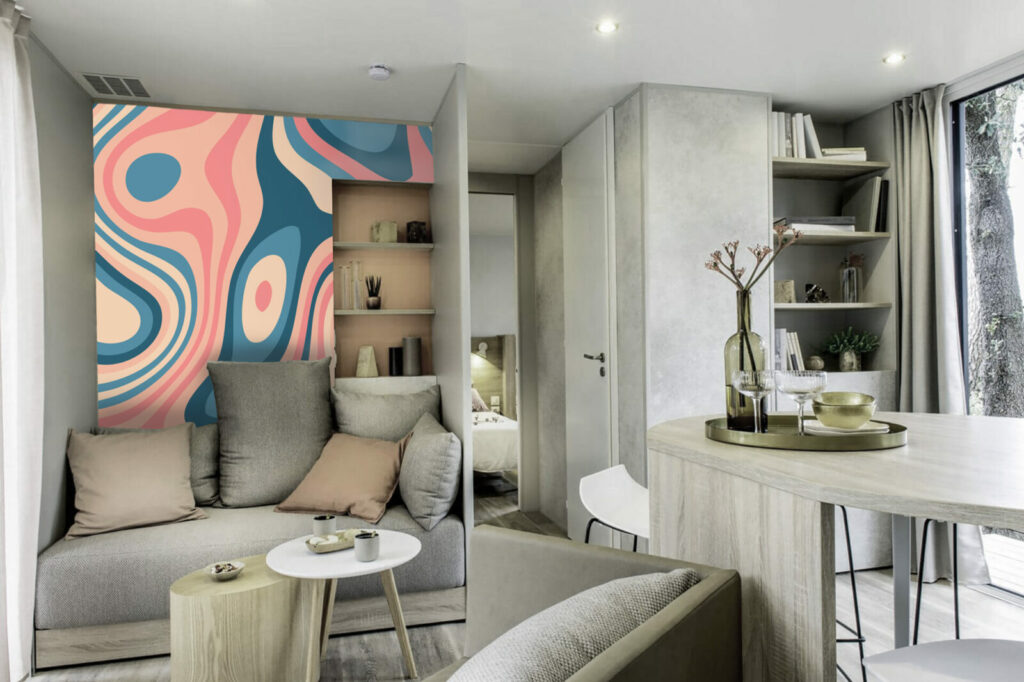 acheter tapisserie pré encollée panoramique colorée art déco originale sur-mesure prix abordable salon mobil-home