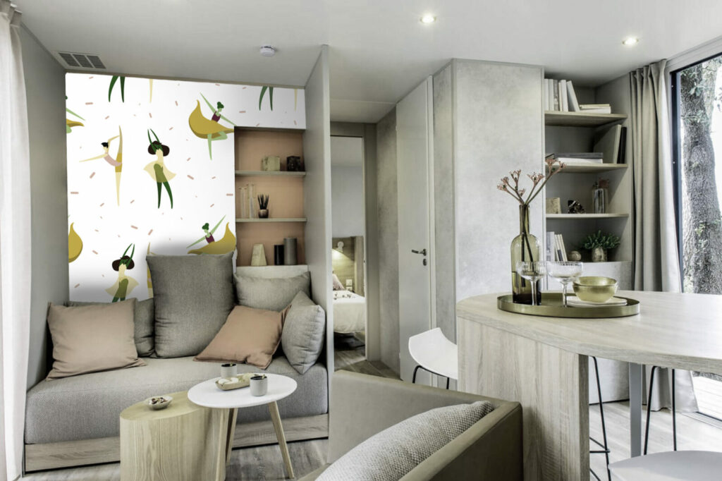 vente tapisserie pré encollée motif personnages danseurs pop sur-mesure meilleur prix mobil-home salon