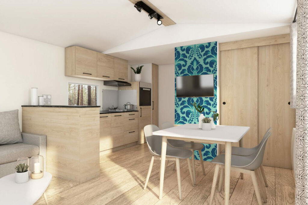 vinyle mural vintage motif Damask pas cher mobil home - jade