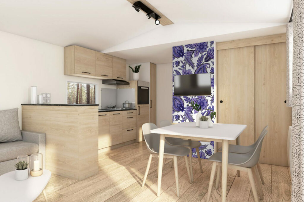 papier peint déco mural floral intense chic salon mobil home - bleu