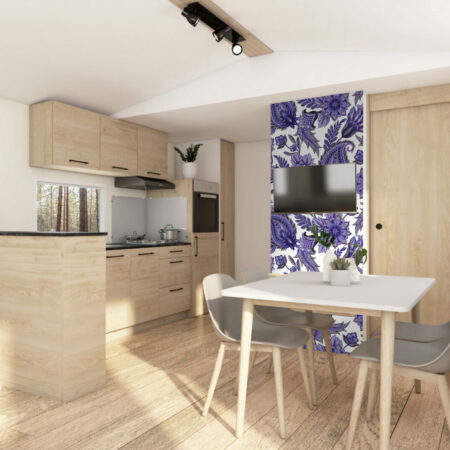 papier peint déco mural floral intense chic salon mobil home - bleu