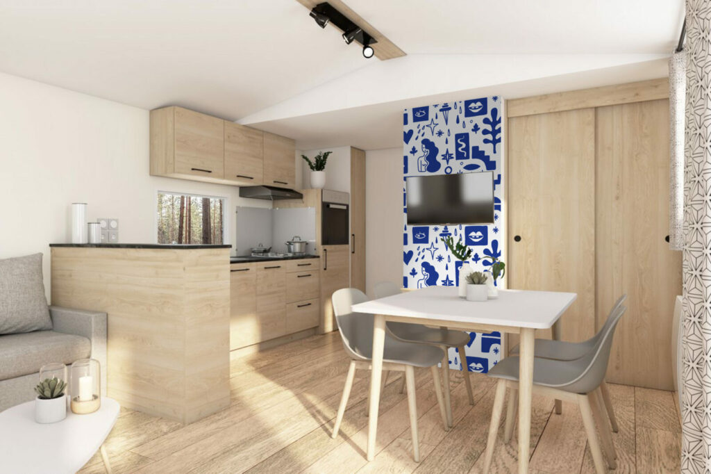 fresque mural de formes abstraites style Mathisse haut de gamme mobil-home - bleu