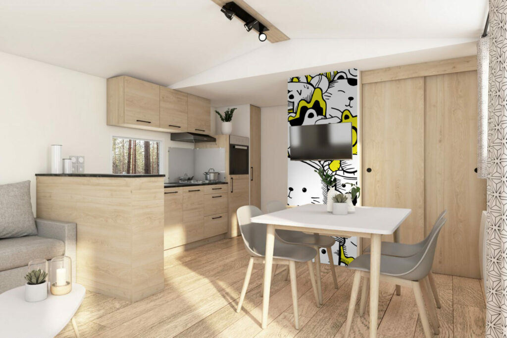 vente fresque murale pré encollée motif petit chat pop doodle personnalisé bon prix mobil-home cuisine