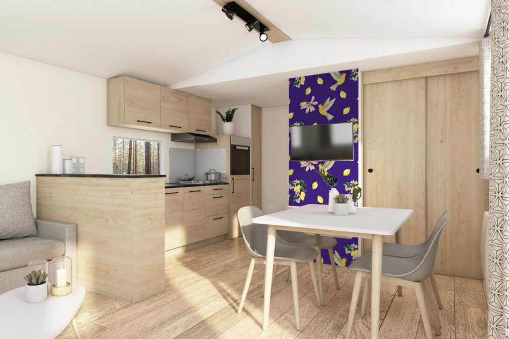 Fresque murale motif colibri vintage pas cher mobil home - violet beige