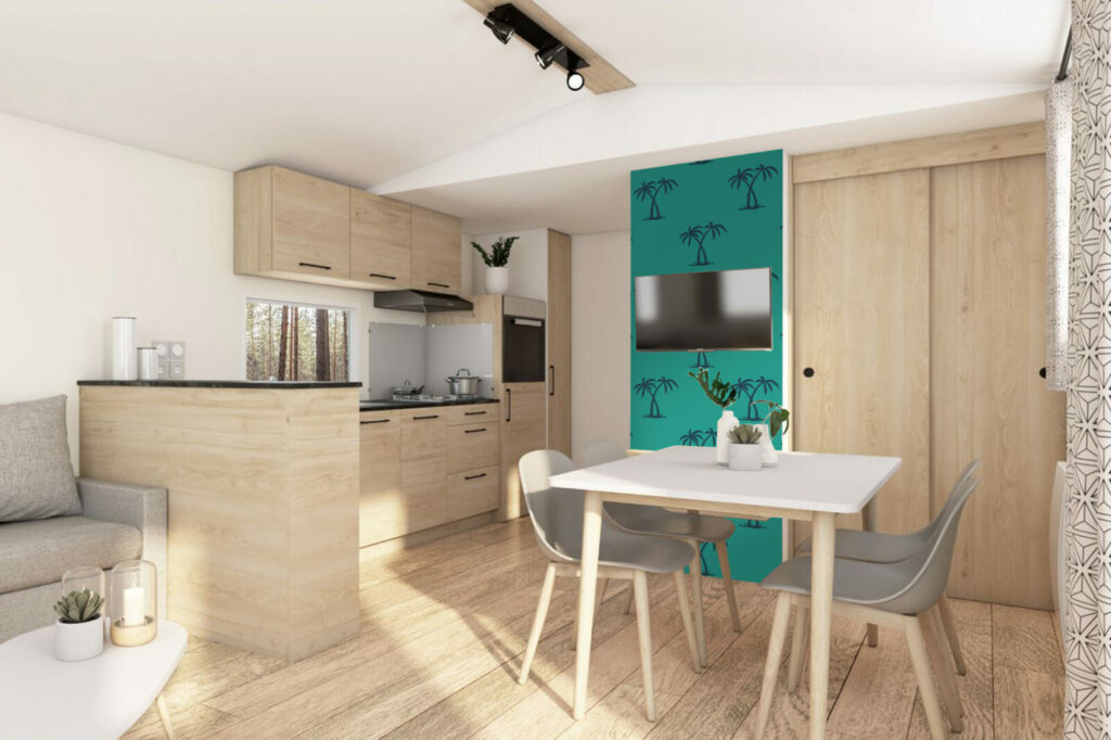 Papier peint motif cocotier tropical pas cher mobil home- vert