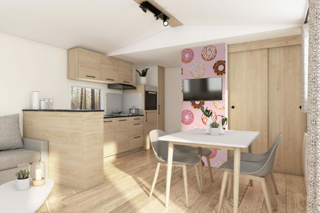 livraison rapide collection tapisserie pré encollée mural moderne pop donuts gourmand sur-mesure abordable mobil-home cuisine