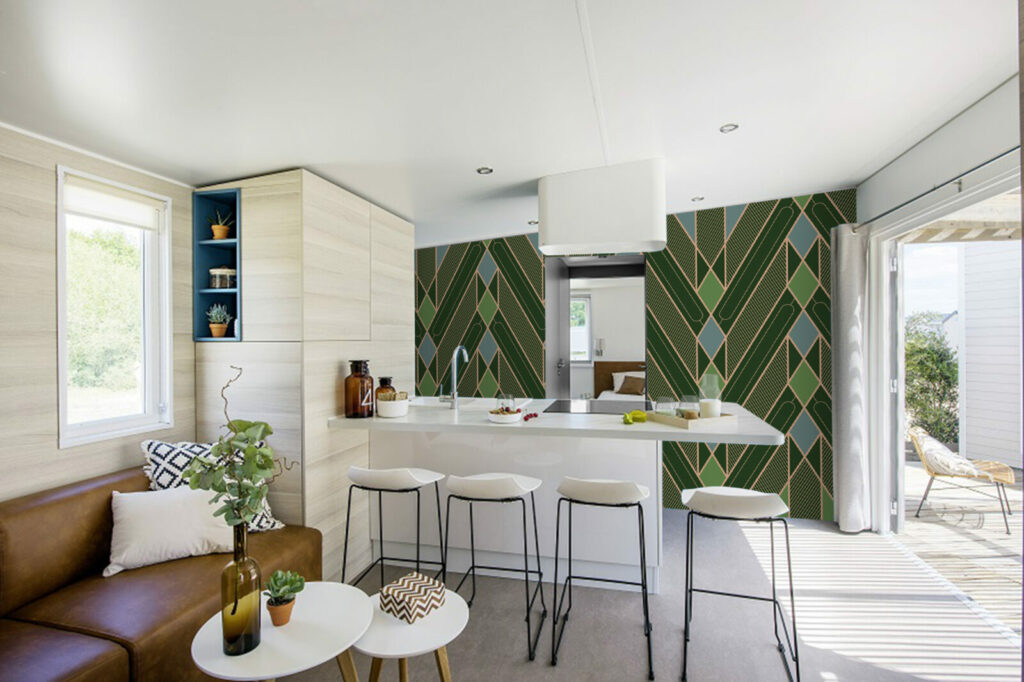 acheter papier vinyle imprimé mural géométrique rétro personnalisé abordable maison cuisine