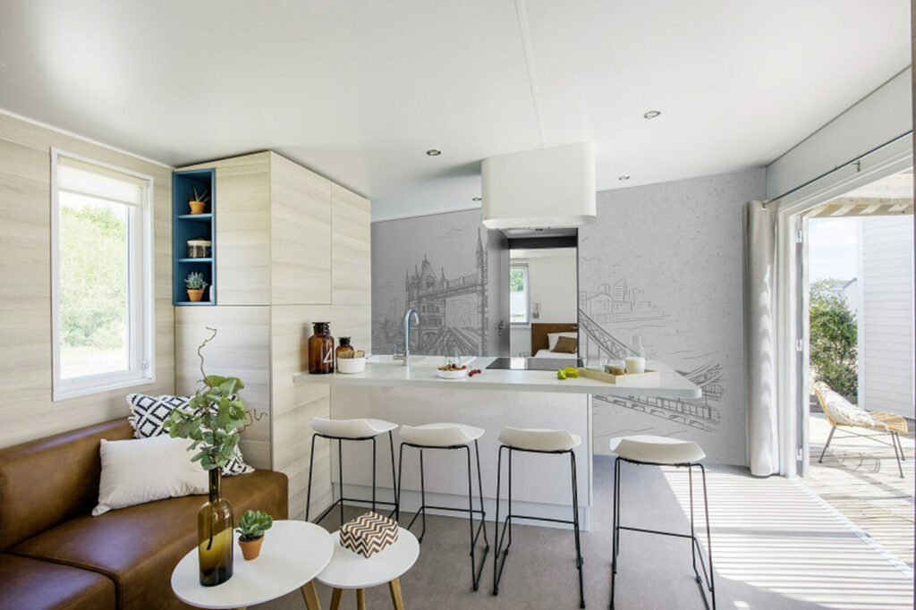 papier peint intissé dessin pont de Londres sur mesure mobil-home - gris