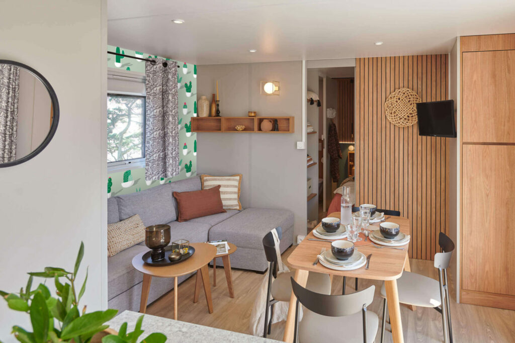 livraison gratuite fresque murale tapisserie repositionnable motif cactus et fleur Mexique sur-mesure meilleur prix mobil-home pièce de vie