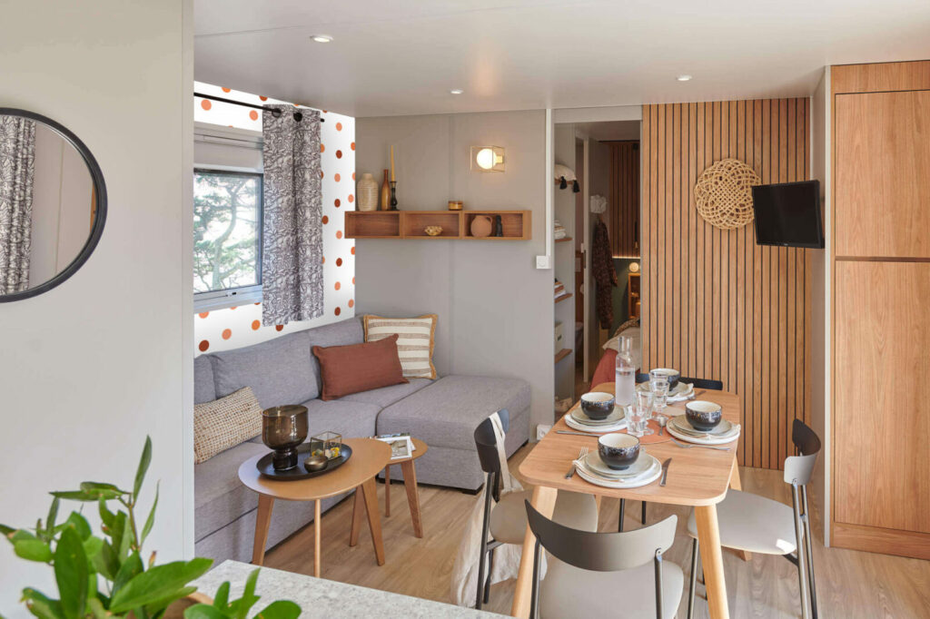 Stickers mural intérieur mobil home géométrique pois - orange