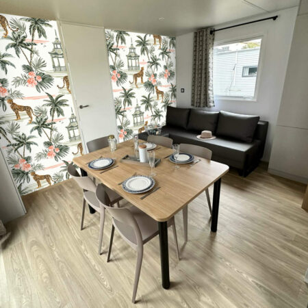 papier peint design motif jungle tropical pas cher mobil home - vert rose