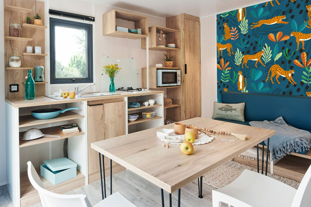 papier peint motif art déco sur mesure mobil home - vert