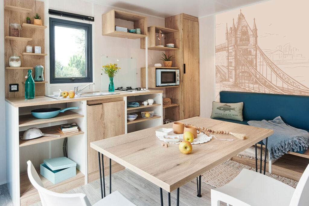 papier peint intissé dessin pont de Londres sur mesure mobil-home - beige