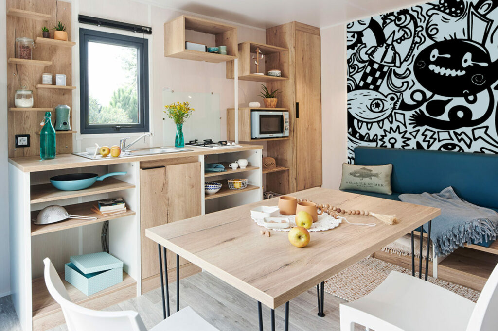 papier peint tendance style doodle rebelle haut de gamme mobil home - bleu