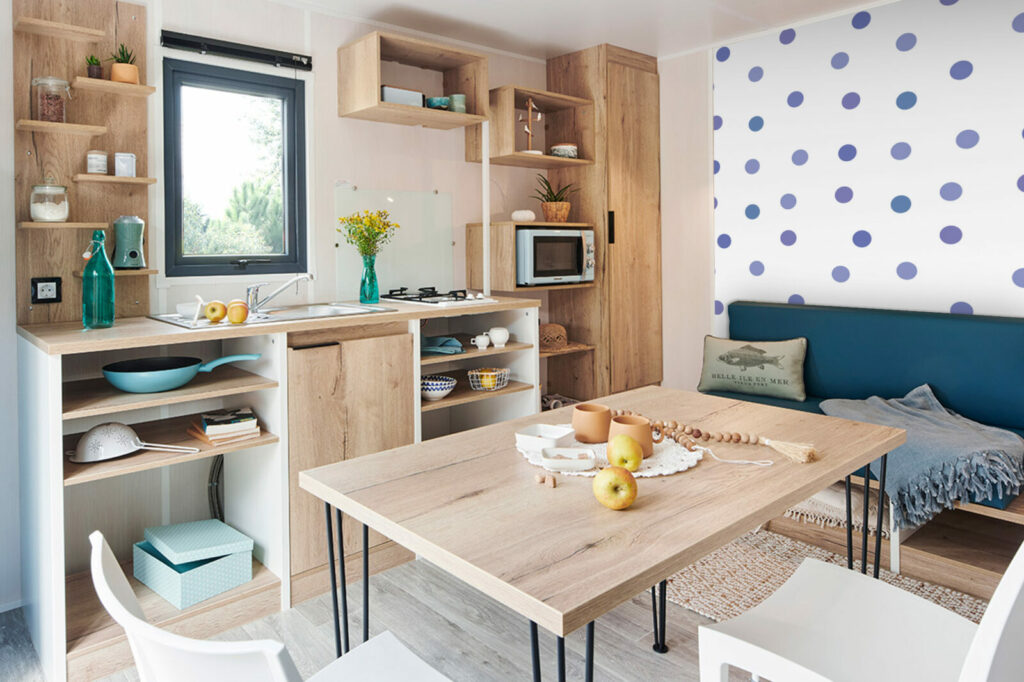 Stickers mural intérieur mobil home géométrique pois - bleu